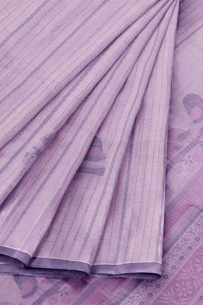 Light Lavender Pure South Cotton Lil Birds Butta Saree