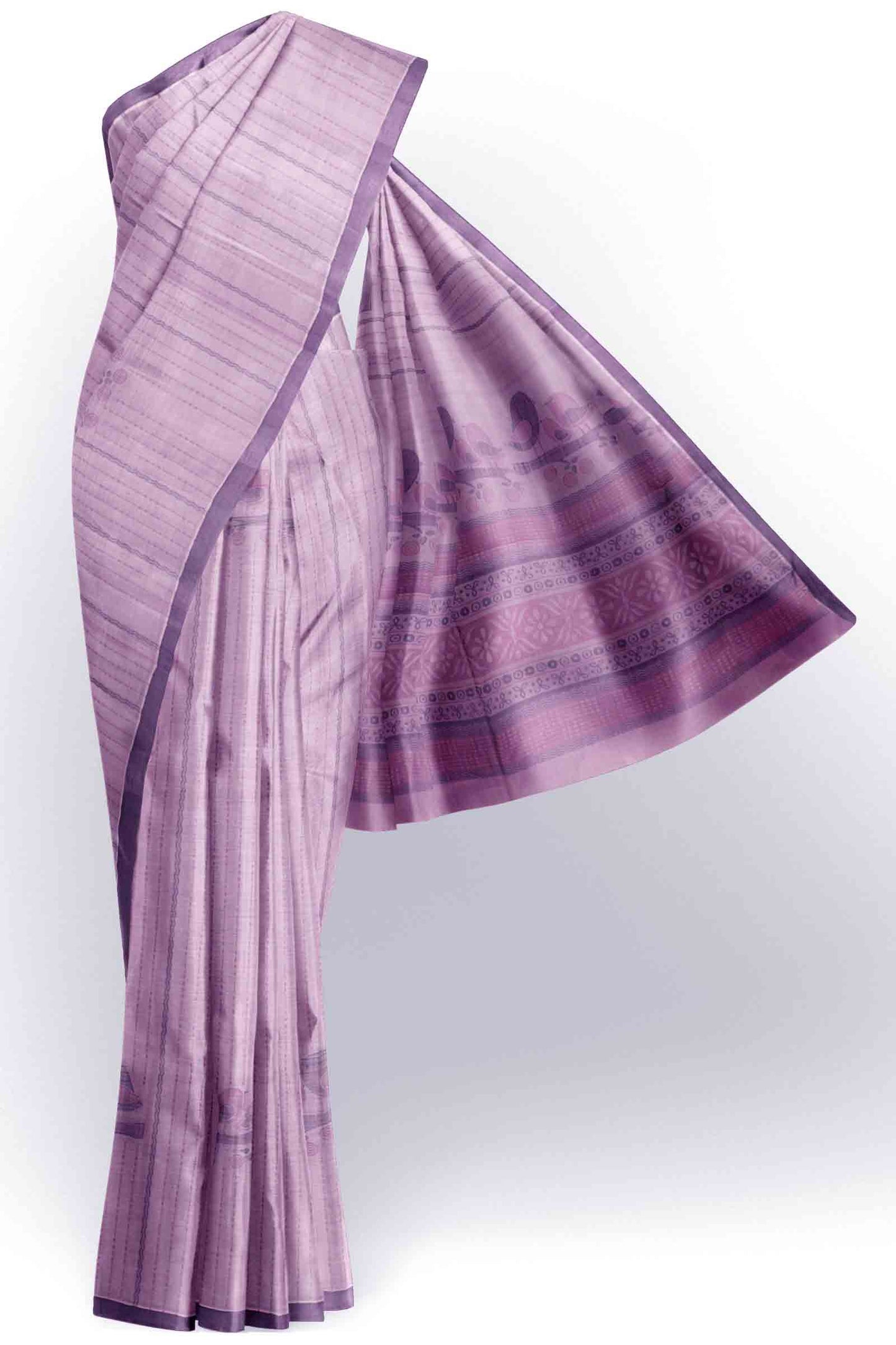 Light Lavender Pure South Cotton Lil Birds Butta Saree