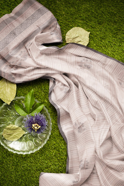 Off White Pure South Cotton Lines Lil Birds Butta Saree