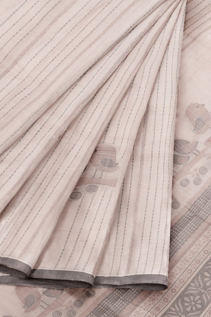 Off White Pure South Cotton Lines Lil Birds Butta Saree