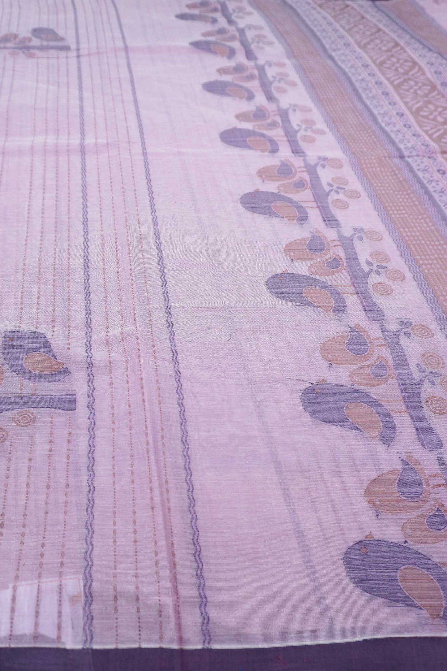 Light Lavender Pure South Cotton Lil Birds Butta Saree