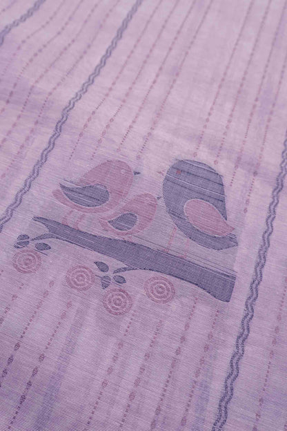 Light Lavender Pure South Cotton Lil Birds Butta Saree