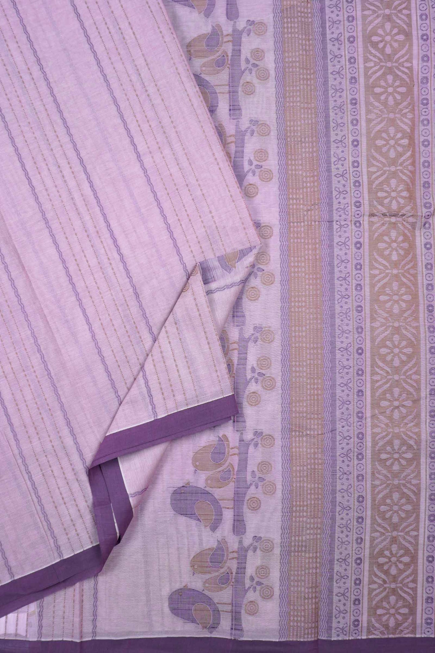 Light Lavender Pure South Cotton Lil Birds Butta Saree