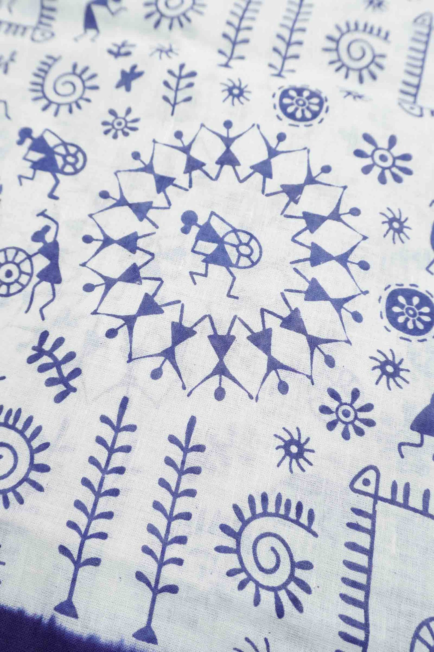 White Pure Sungudi Cotton Warli Print Zari Tower Border Saree