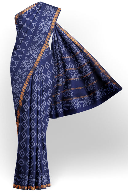 Blue Pure Sungudi Cotton Ratna Maala Mango Zari Border Saree