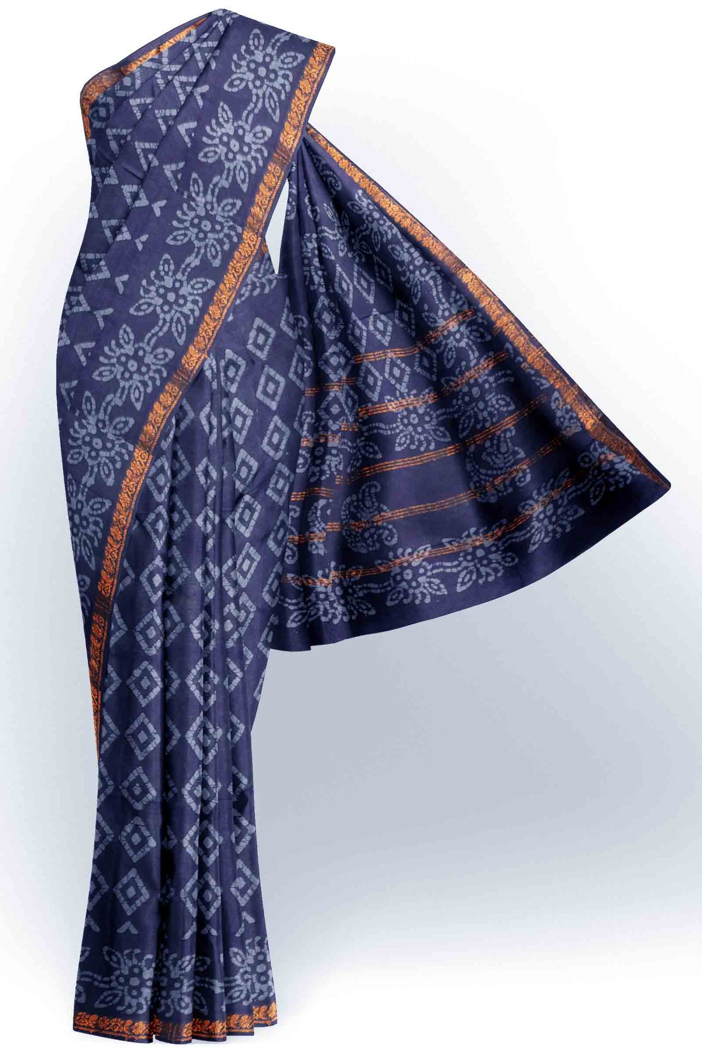 Blue Pure Sungudi Cotton Ratna Maala Flower Zari Border Saree