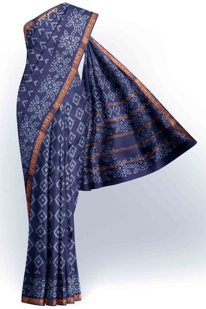 Blue Pure Sungudi Cotton Ratna Maala Flower Zari Border Saree