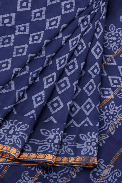 Blue Pure Sungudi Cotton Ratna Maala Mango Zari Border Saree