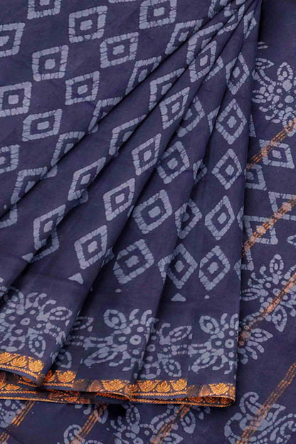 Blue Pure Sungudi Cotton Ratna Maala Fancy Zari Border Saree