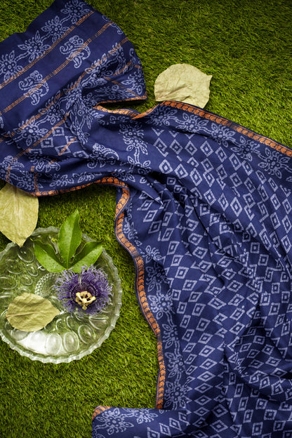 Blue Pure Sungudi Cotton Ratna Maala Mango Zari Border Saree