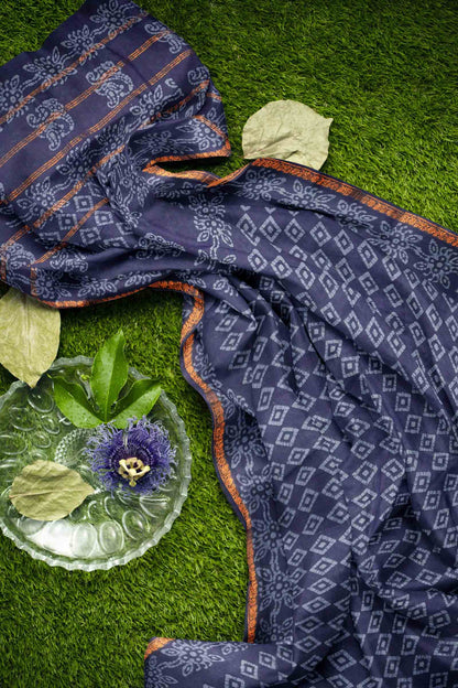 Blue Pure Sungudi Cotton Ratna Maala Flower Zari Border Saree