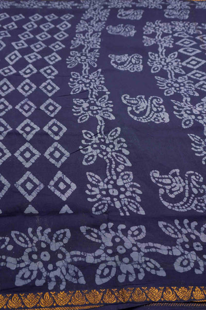 Blue Pure Sungudi Cotton Ratna Maala Fancy Zari Border Saree