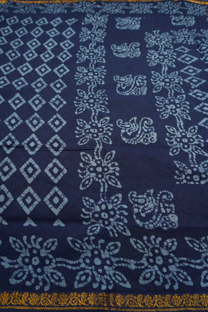 Blue Pure Sungudi Cotton Ratna Maala Flower Zari Border Saree