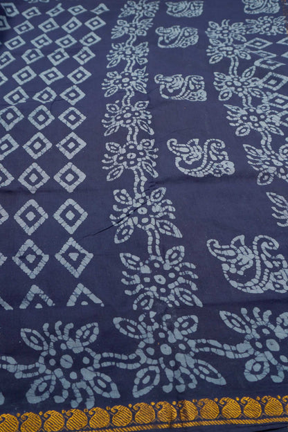 Blue Pure Sungudi Cotton Ratna Maala Mango Zari Border Saree