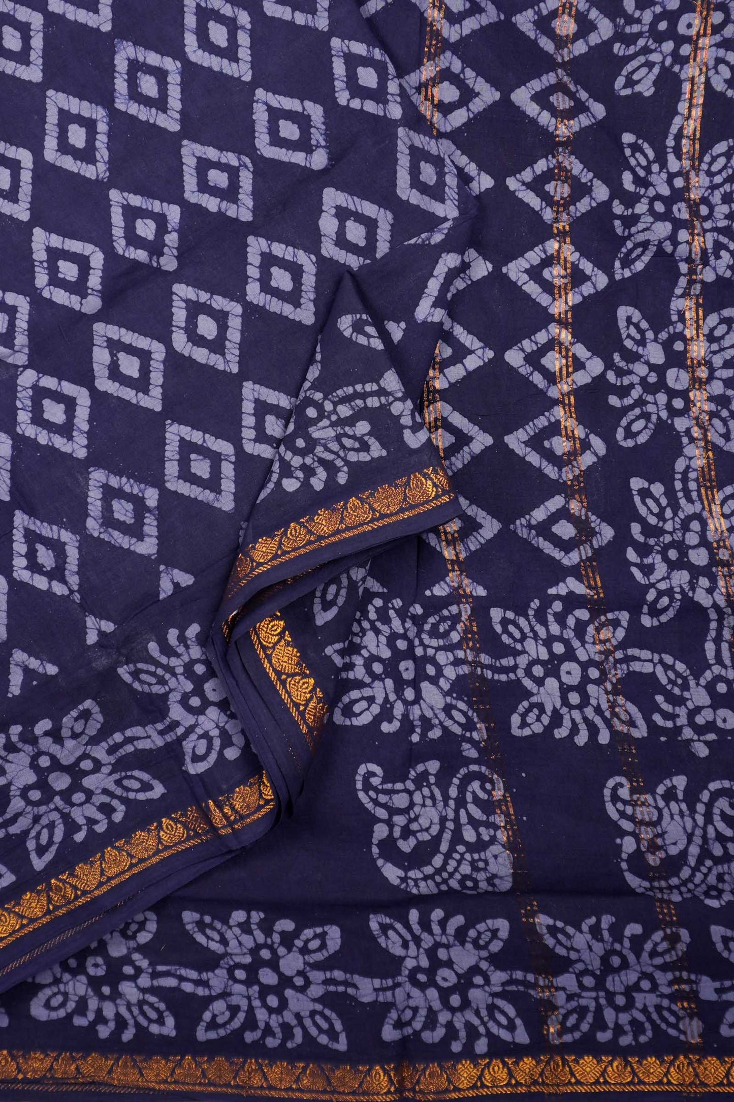 Blue Pure Sungudi Cotton Ratna Maala Fancy Zari Border Saree