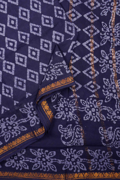 Blue Pure Sungudi Cotton Ratna Maala Fancy Zari Border Saree
