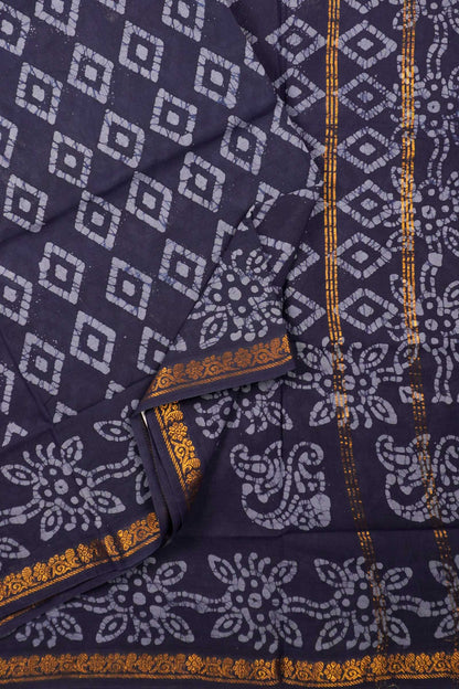 Blue Pure Sungudi Cotton Ratna Maala Flower Zari Border Saree