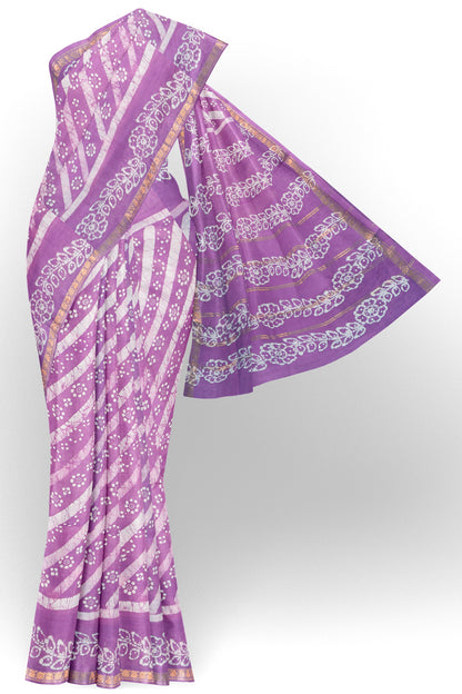 Light Violet Pure Sungadi Cotton Cross Stripes Zari Mango Border Saree