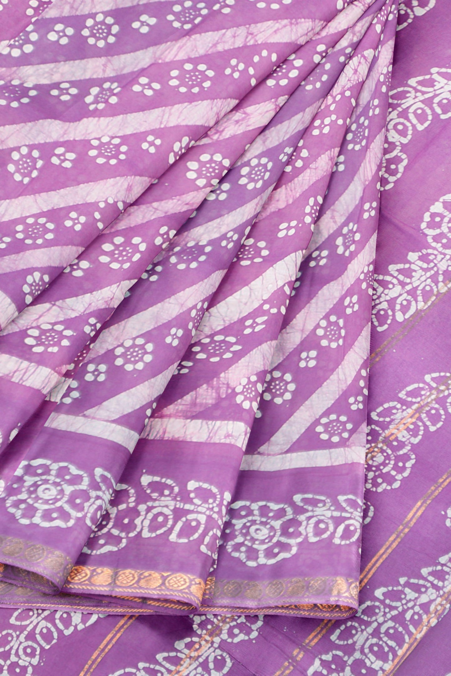 Light Violet Pure Sungadi Cotton Cross Stripes Zari Mango Border Saree