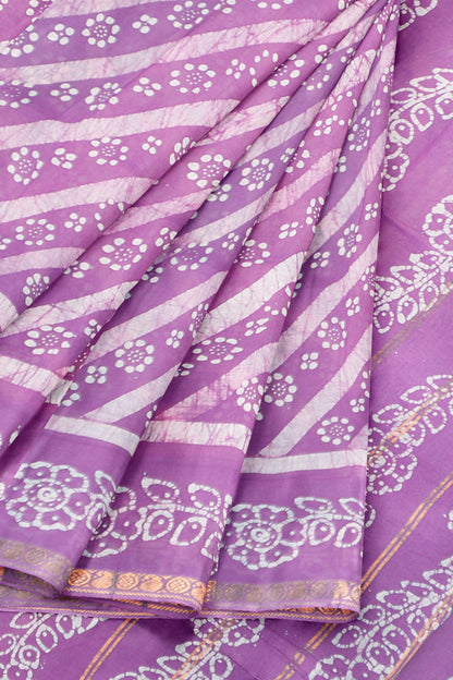 Light Violet Pure Sungadi Cotton Cross Stripes Zari Mango Border Saree