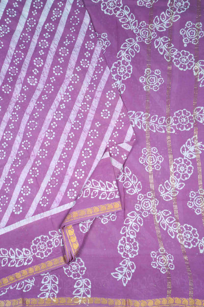 Light Violet Pure Sungudi Cotton Leheriya Stripes Print Zari Mango Border Saree