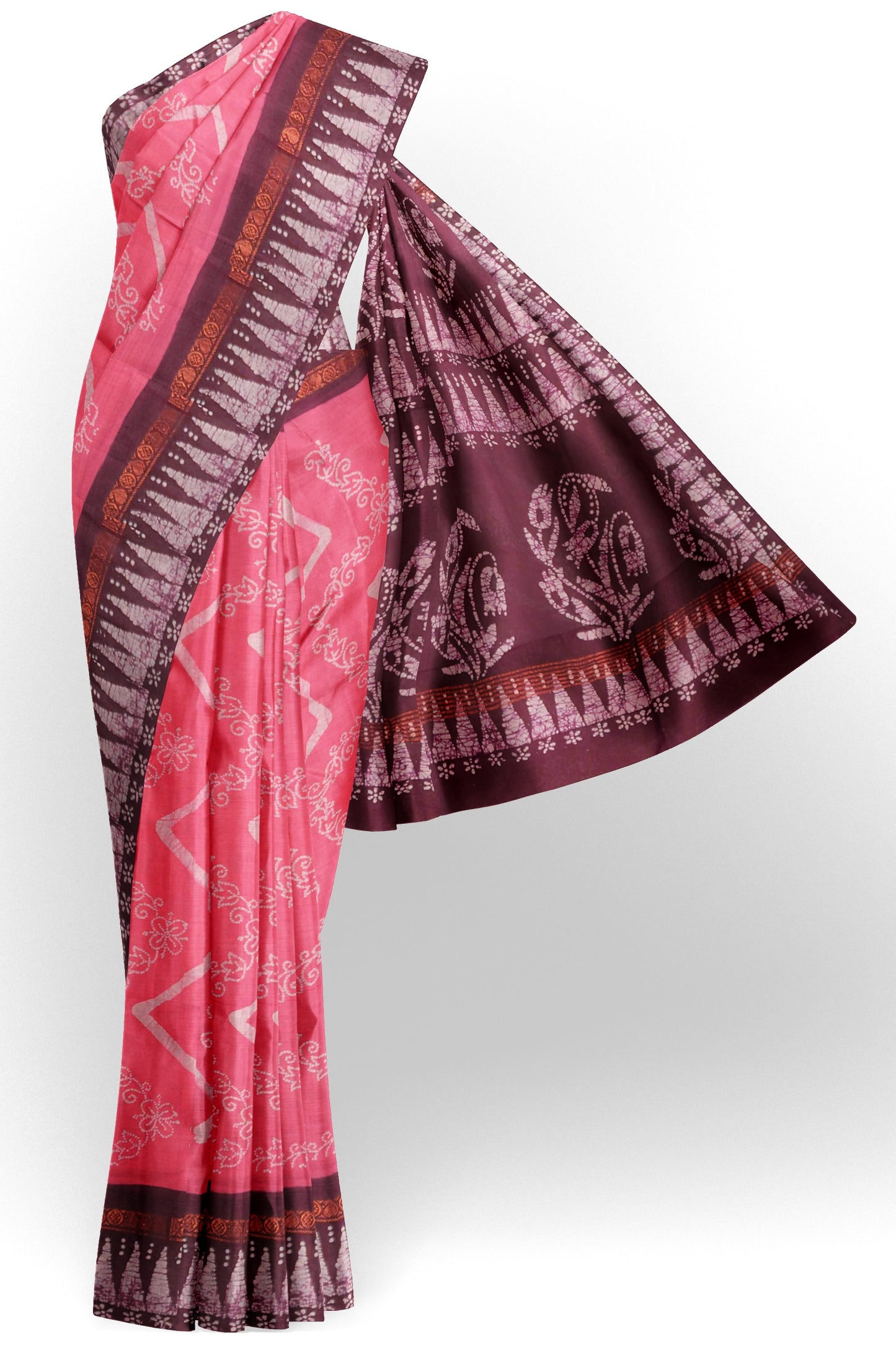 Pink Pure Sungudi Cotton Chevron Stripes Zari Mango Round Border Saree