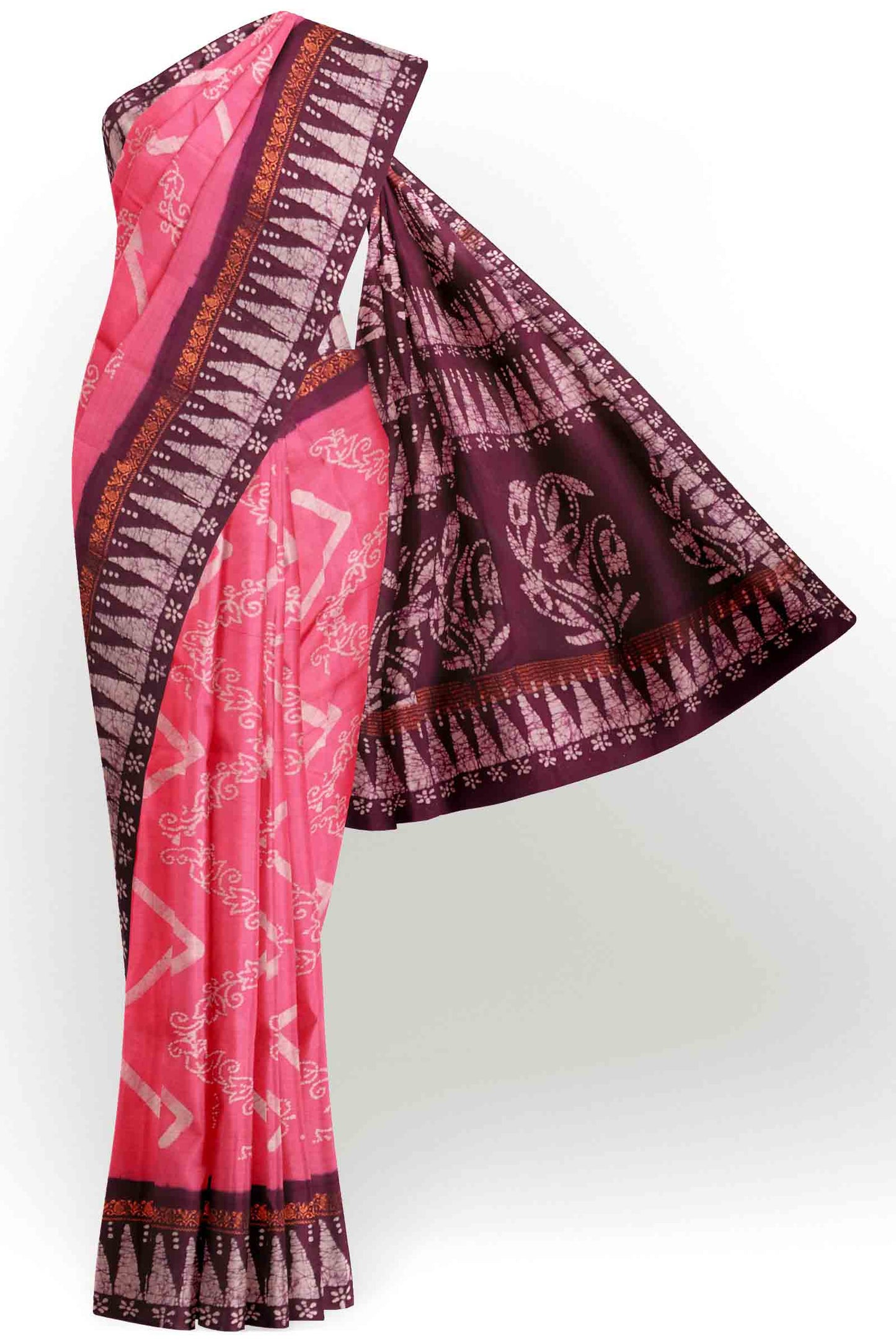Pink Pure Sungudi Cotton Chevron Stripes Zari Mango Border Saree