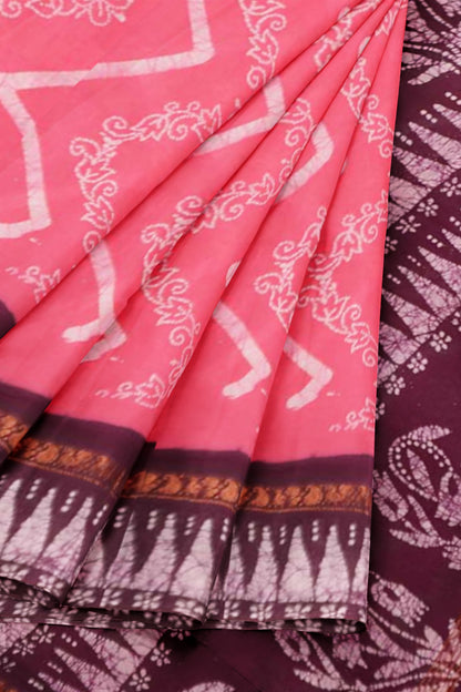 Pink Pure Sungudi Cotton Chevron Stripes Zari Peacock Border Saree