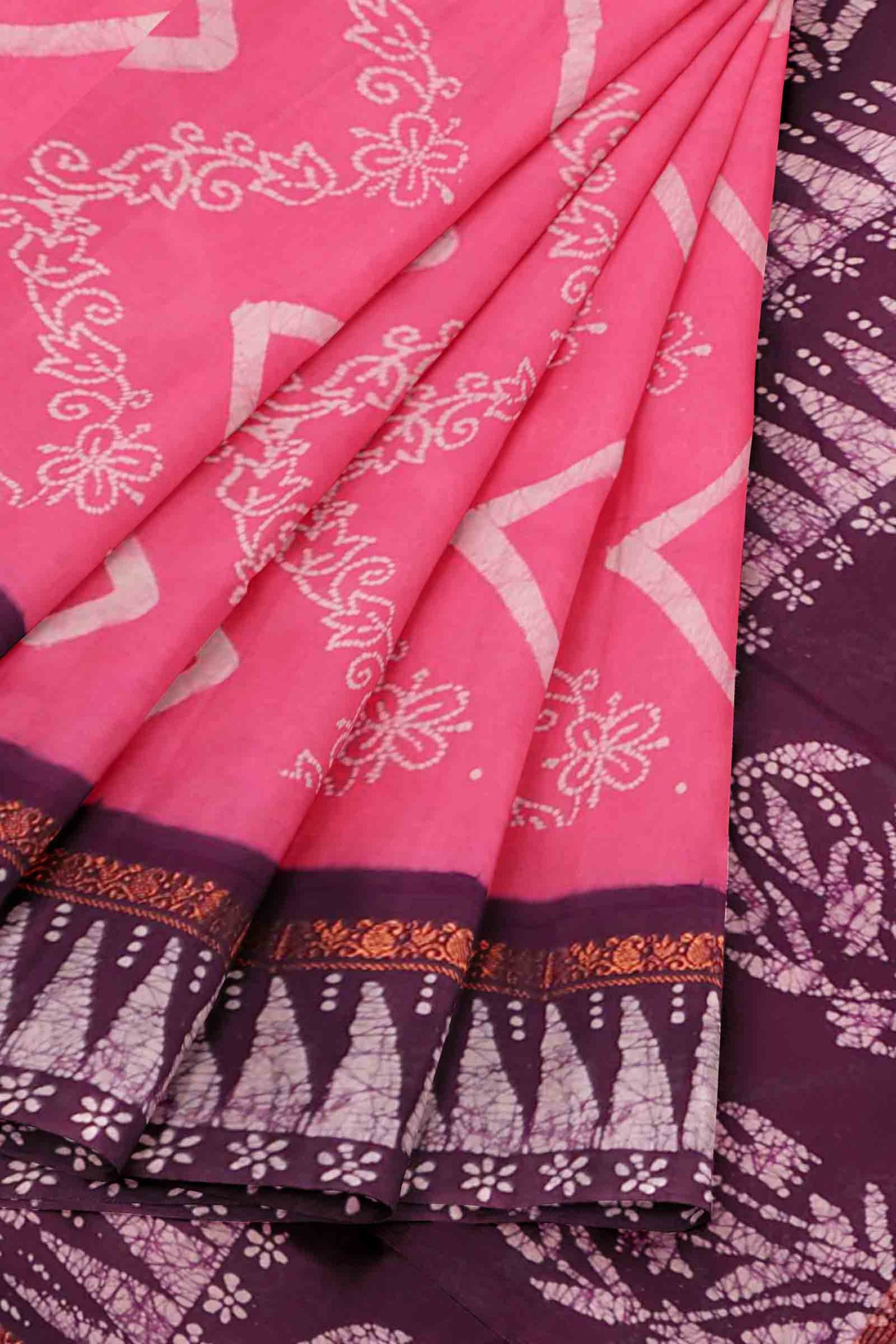 Pink Pure Sungudi Cotton Chevron Stripes Zari Mango Border Saree