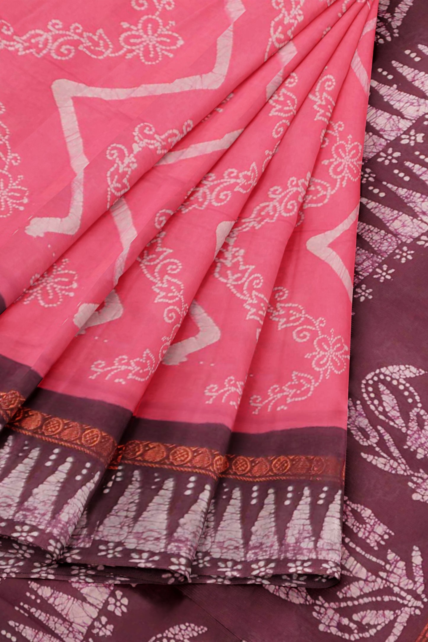 Pink Pure Sungudi Cotton Chevron Stripes Zari Mango Round Border Saree