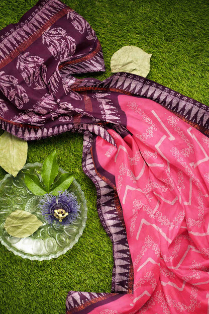 Pink Pure Sungudi Cotton Chevron Stripes Zari Mango Border Saree