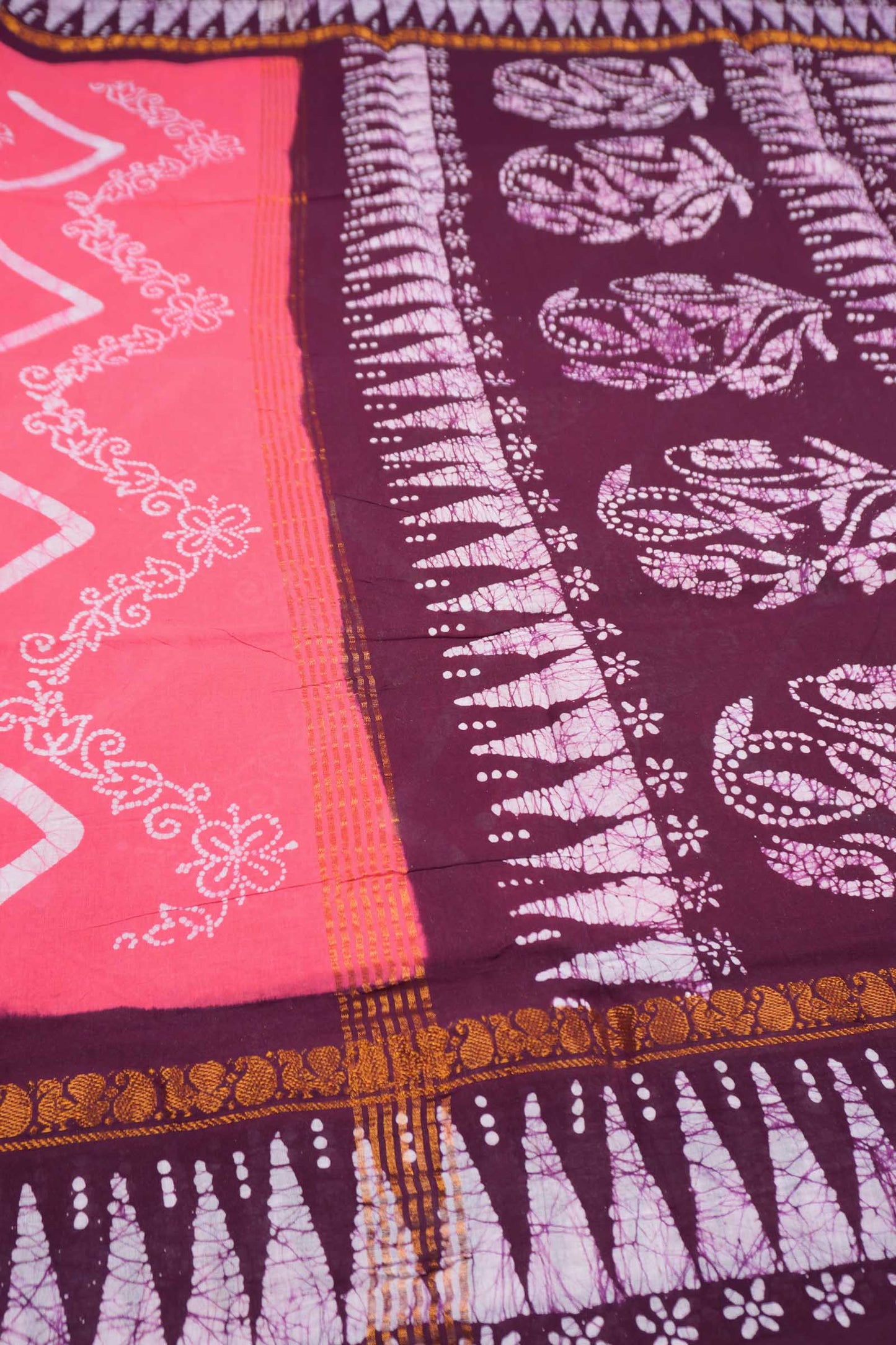 Pink Pure Sungudi Cotton Chevron Stripes Zari Peacock Border Saree