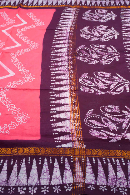 Pink Pure Sungudi Cotton Chevron Stripes Zari Mango Round Border Saree