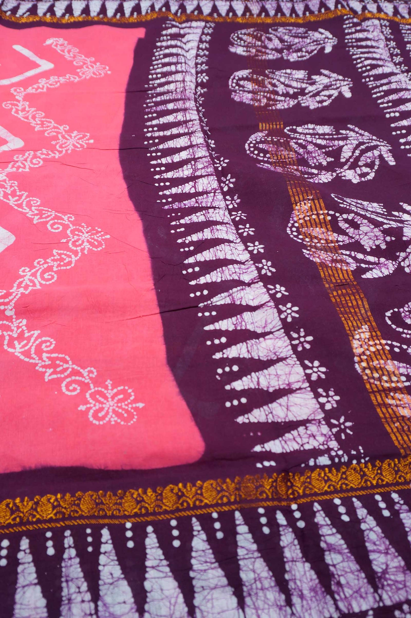 Pink Pure Sungudi Cotton Chevron Stripes Zari Mango Border Saree