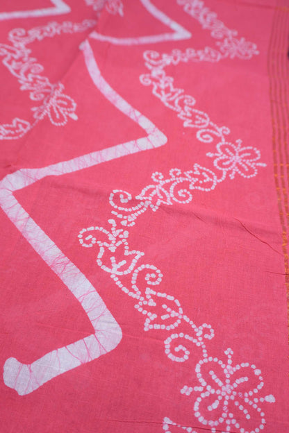Pink Pure Sungudi Cotton Chevron Stripes Zari Peacock Border Saree
