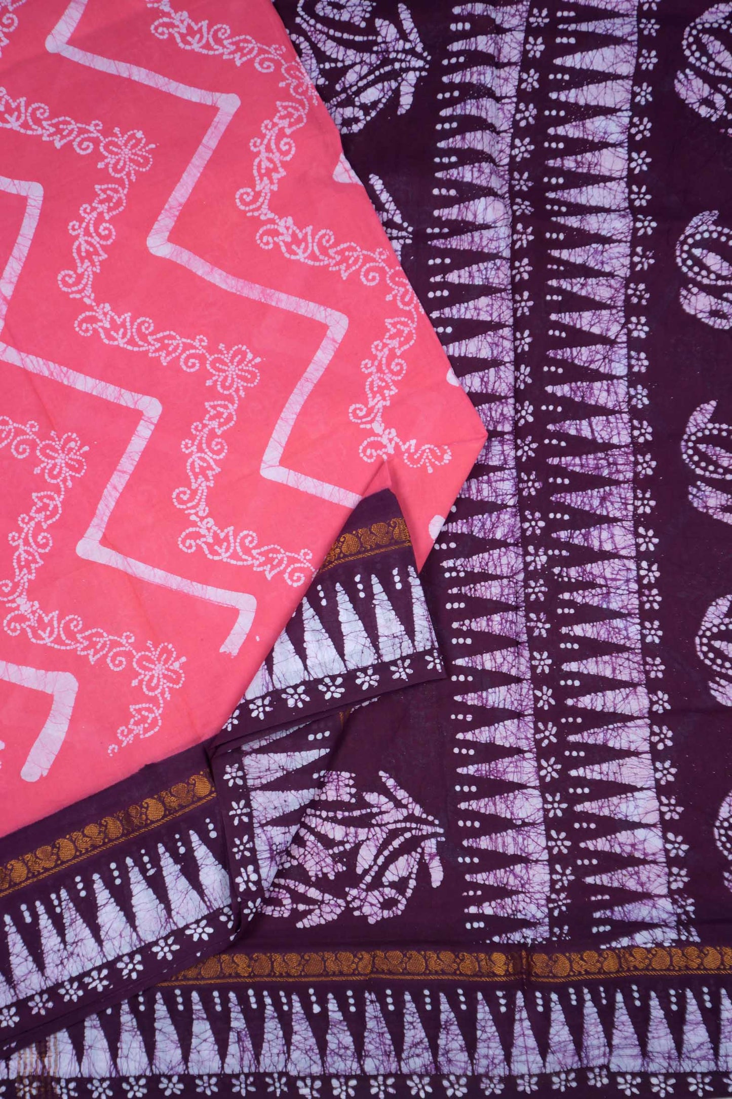 Pink Pure Sungudi Cotton Chevron Stripes Zari Peacock Border Saree