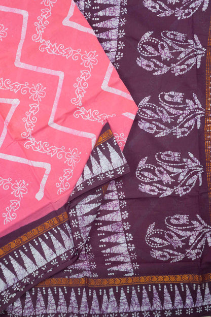 Pink Pure Sungudi Cotton Chevron Stripes Zari Mango Round Border Saree