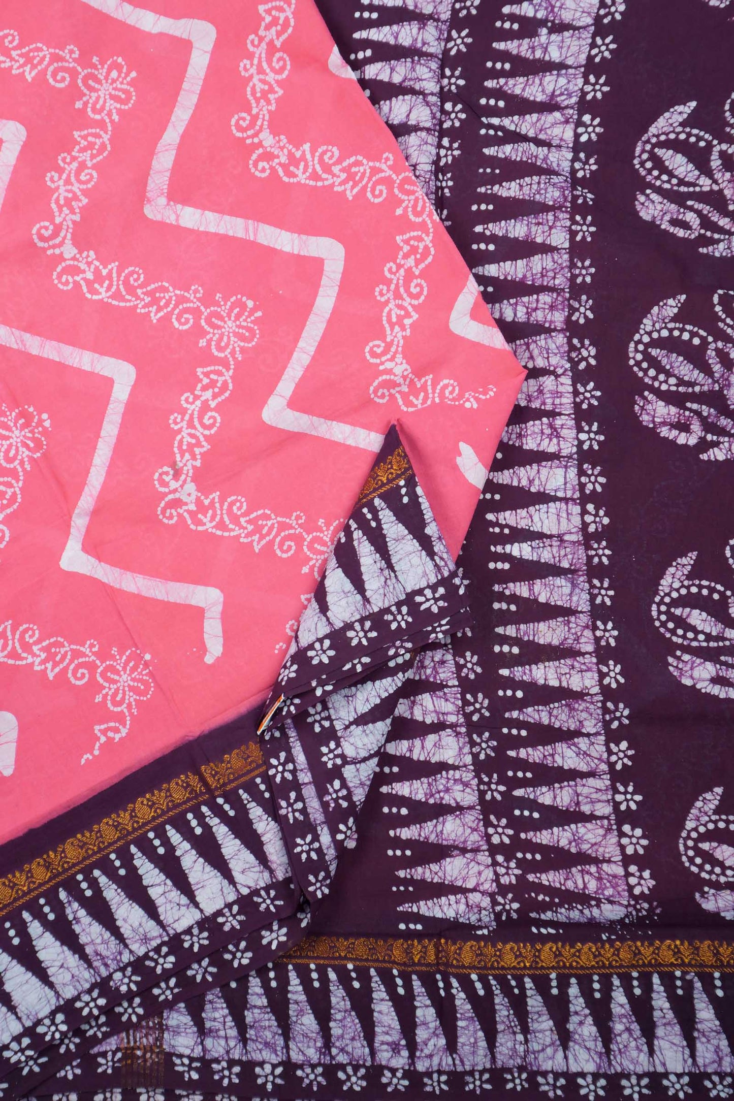 Pink Pure Sungudi Cotton Chevron Stripes Zari Mango Border Saree
