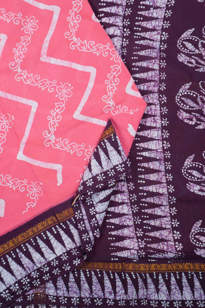 Pink Pure Sungudi Cotton Chevron Stripes Zari Mango Border Saree