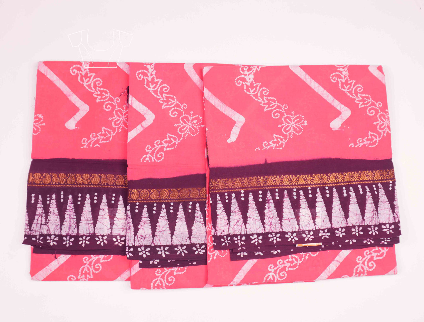 Pink Pure Sungudi Cotton Chevron Stripes Zari Peacock Border Saree