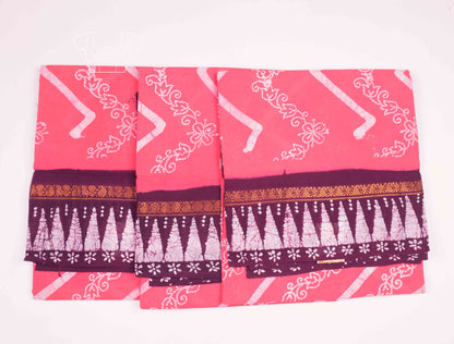 Pink Pure Sungudi Cotton Chevron Stripes Zari Peacock Border Saree