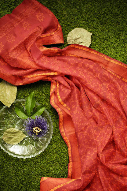 Maroon Pure Sungudi Cotton Floral Print Double Pet Border Saree