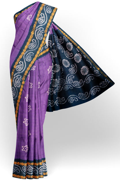 Purple Pure Sungudi Cotton Star Rang Print Zari  Border Saree