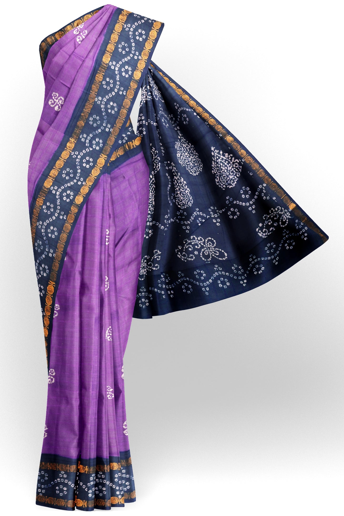 Purple Pure Sungudi Cotton Kolam Print Zari  Border Saree