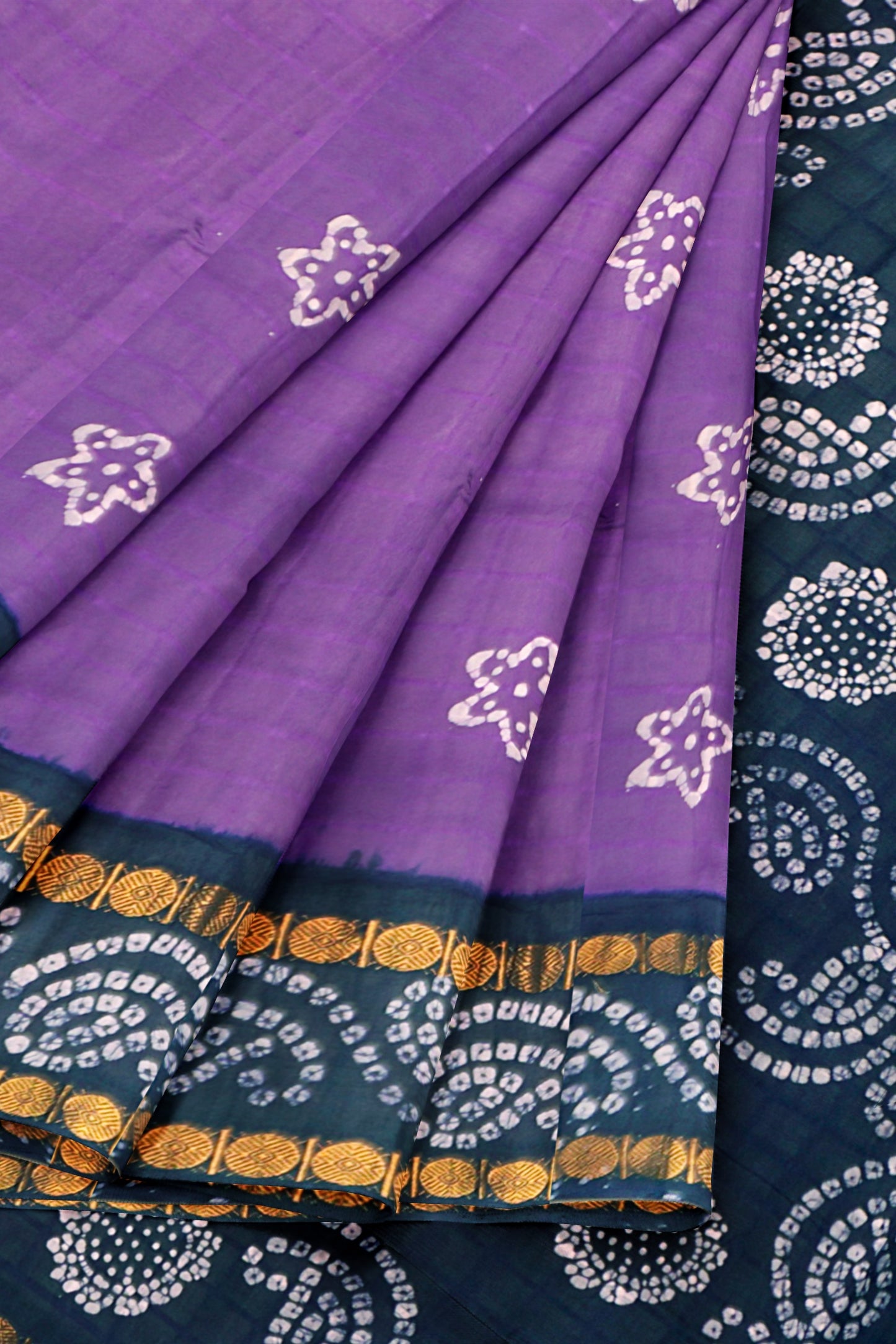 Purple Pure Sungudi Cotton Star Rang Print Zari  Border Saree