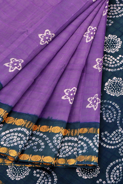 Purple Pure Sungudi Cotton Star Rang Print Zari  Border Saree