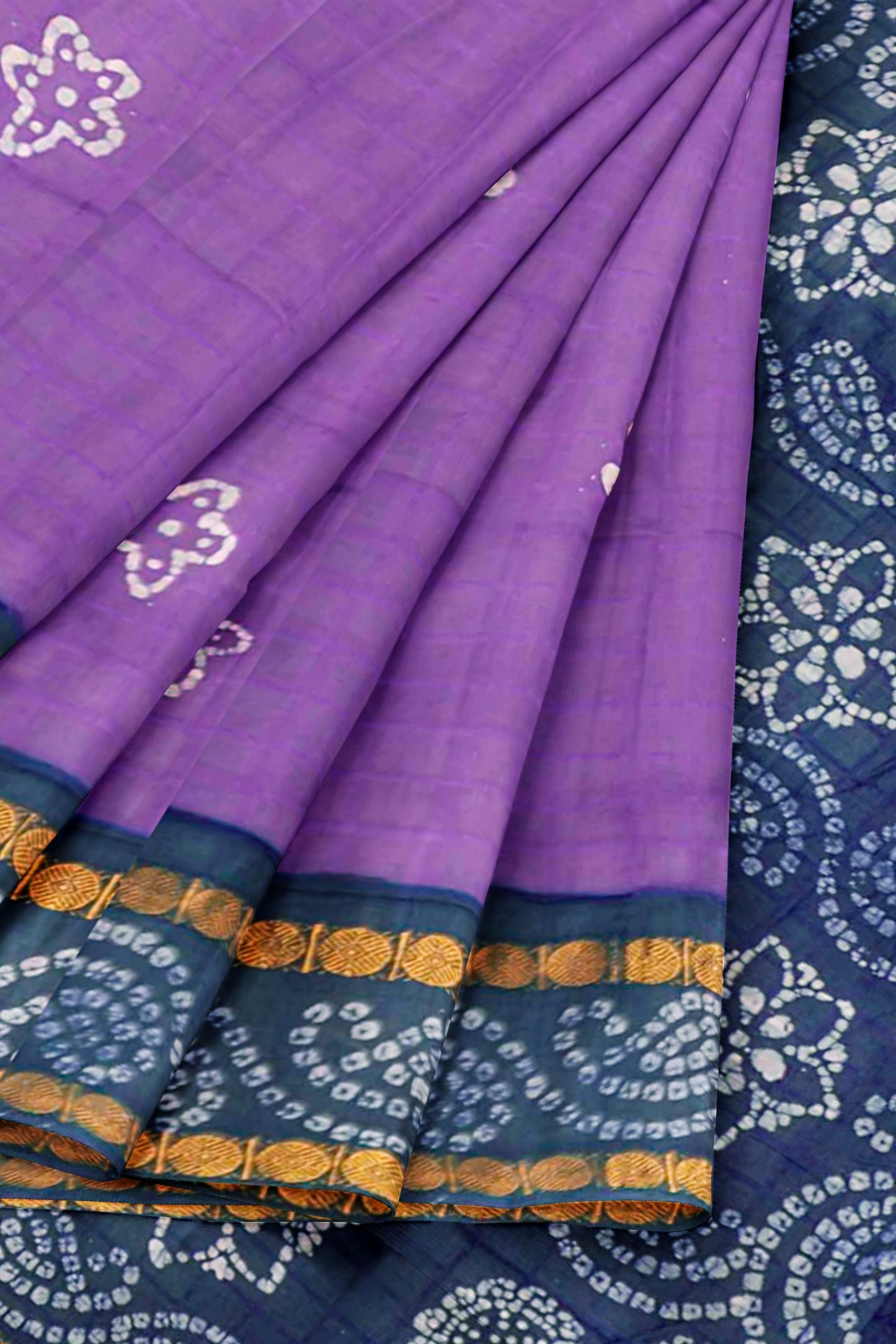 Purple Pure Sungudi Cotton Stars Print Zari  Border Saree