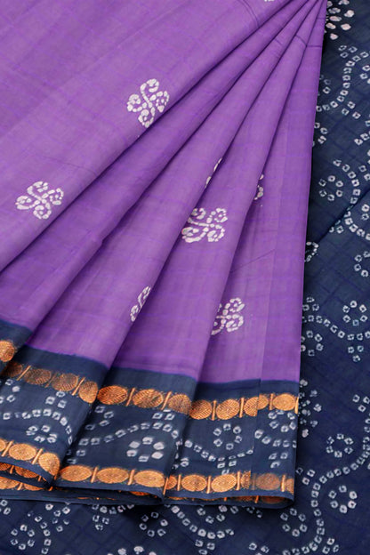 Purple Pure Sungudi Cotton Kolam  Print Zari  Double Pet Border Saree