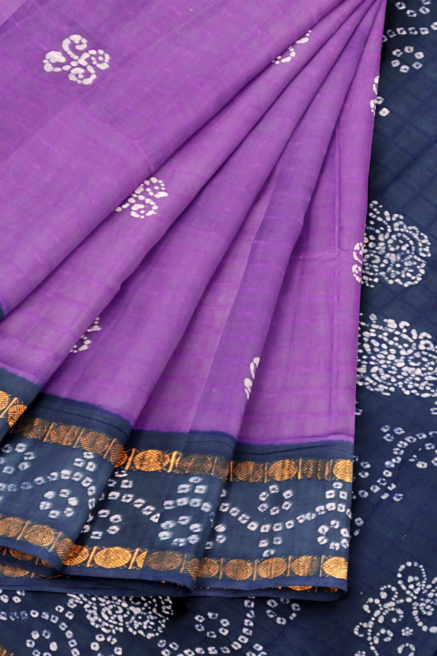 Purple Pure Sungudi Cotton Kolam Print Zari  Border Saree