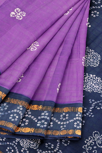 Purple Pure Sungudi Cotton Kolam Print Zari  Border Saree